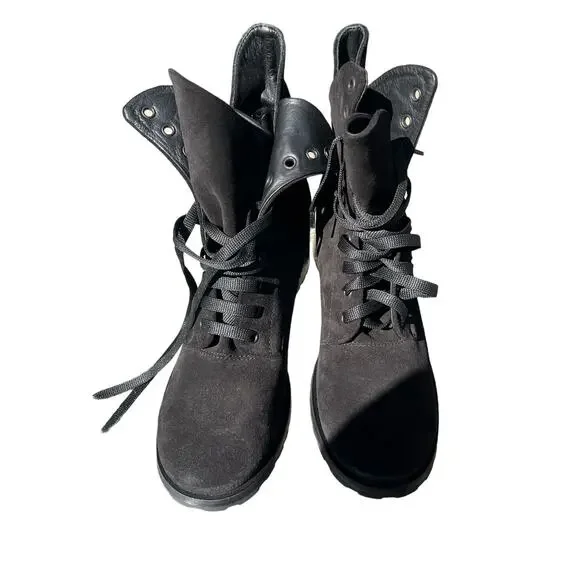 275 Central BLK Suede Leather Combat Lace Up Boots - Picture 3 of 8